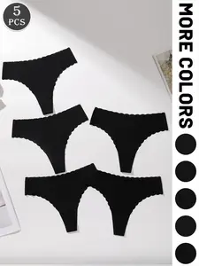 Women's Seamless Wave Edge Underwear Set, Breathable Elastic Smooth Triangle Panties, Comfortable Daily Wear, Pack of 5, Womenswear