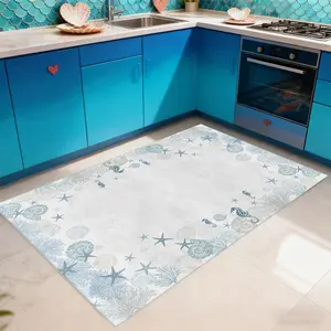 Ocean Wind Carpet, Soft Non-Slip Rug, Fresh Seahorse Starfish Pattern Mat, Home Decoration for Living Room Bedroom Kitchen Bathroom Study