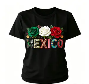 Mexico Theme Creative Pattern Print T Shirt.Women's T-shirts for Spring, Summer and Fall Fashion Casual Style T-shirts Machine-washable for Sports, Everyday and Party Wear Women's Shirts Halloween Costumes Women's Clothing Shirts Women's Autumn