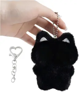 Black Cat Plush Keychain Purse Charm - Cute Bag Charms Gifts for Women