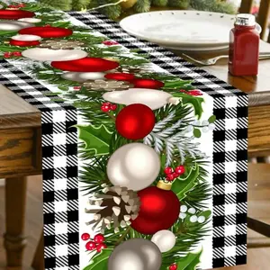 Christmas Decorative Table Runner, Red And Black & Black And White & Green And Black & Pink White Checkered Floral Vine Style Table Runner, Tablecloth Table Runner Perfect Decoration For Family 2024 Christmas 2025 New Year Party, Christmas N decorative ta
