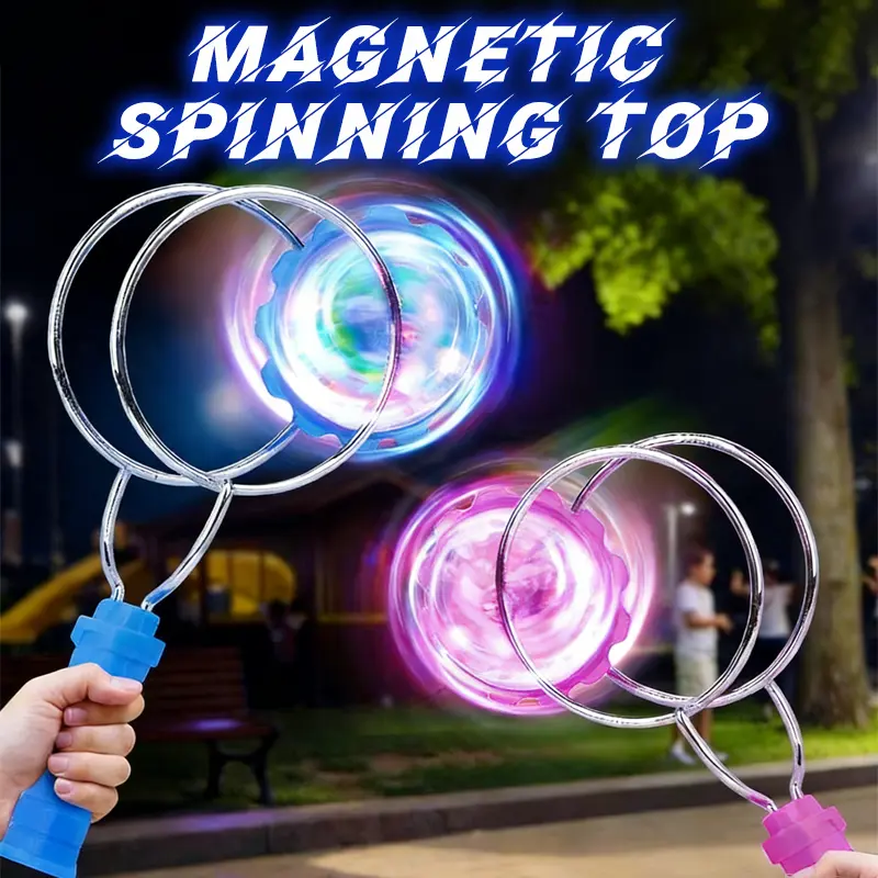 Hand-Crank Magnetic Spinning Top Toy – Features dazzling LED rainbow color-changing lights, multiple play modes, and multiplayer battle capability. A fun, stress-relieving toy that helps strengthen wrist dexterity, suitable for both adults and kids