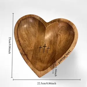 Easter Vintage Wooden Heart Prayer Bowl & Prayer Card 2-Piece Set, Handmade Decorative Bowl with Engraved Cross & Prayer Text, Perfect Home Decor for Kitchen, Living Room or Prayer Room