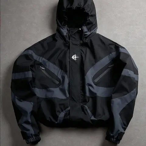 Men’s color-block hooded windproof jacket — loose street-style hoodie, lightweight casual outerwear with zippered pockets