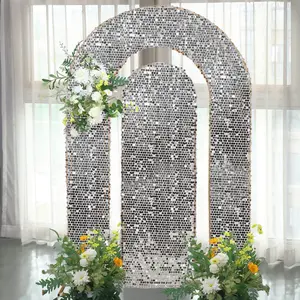 Set of 2 Silver Big Sequin Wedding Arch Covers for Round Top and Double Arch Chiara Backdrop Stands - 6ft,8ft