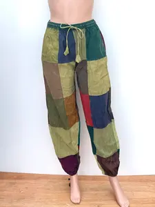 Summer Cargo Pants, Boho Patchwork Pants, Men Women Comfy Joggers, Green Pants, Hippie Patchwork Pants, Purple Pant, Funky Hippie Stonewash Pants