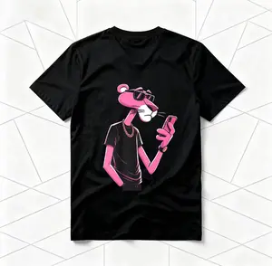 Pink Panther Hip-Hop American Retro Black Short-Sleeved Unisex T-Shirt, Cool Cartoon Graphic, Casual Streetwear for Cartoon & Street Style Enthusiasts, Unique Quirky Pop Culture Fashion Statement Piece Funny Dinner Thanksgiving