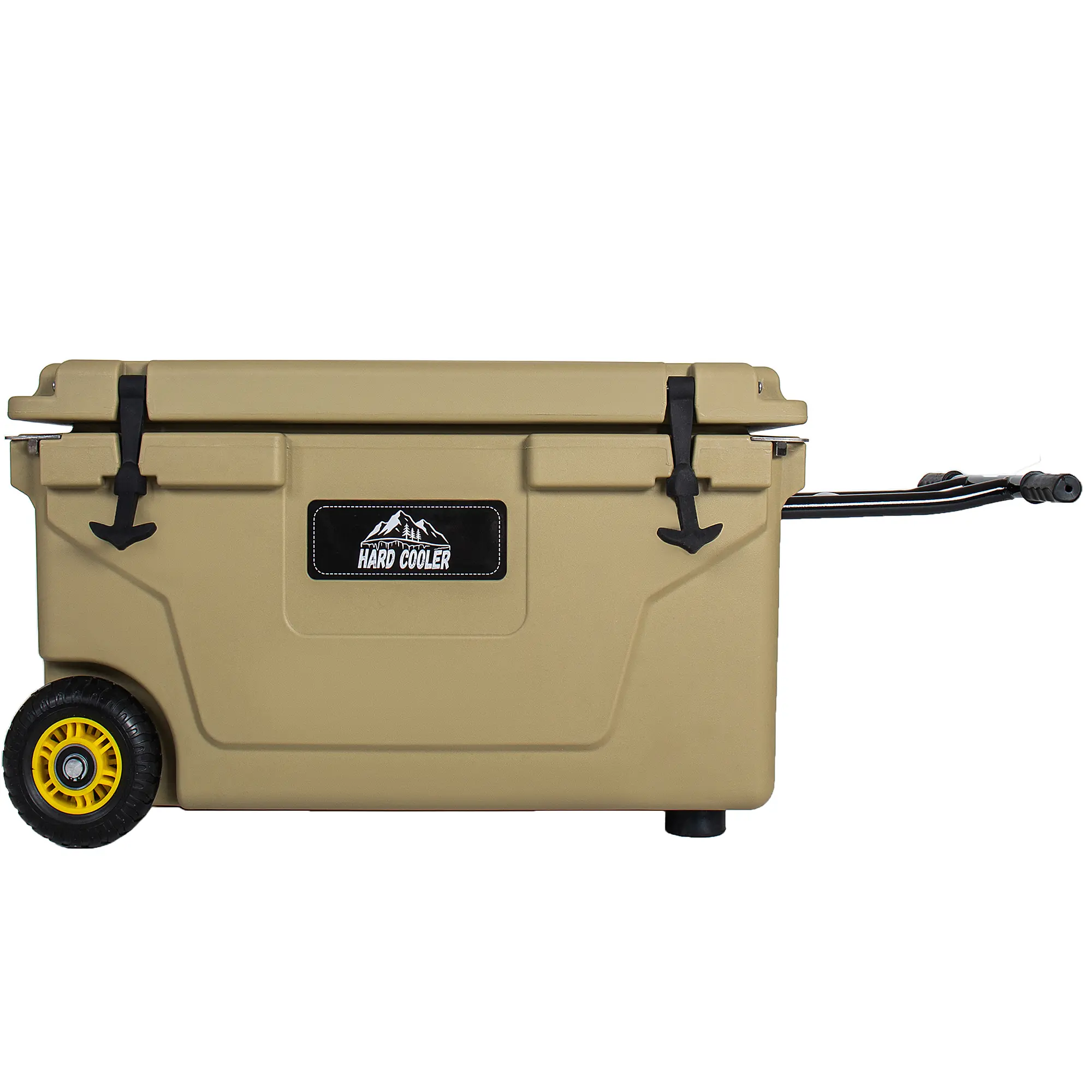 65 Quart Large Capacity Wheeled Hard Cooler Holds 80 Cans, 7-9 Days Ice Retention Rotomolded Insulated Cooler Box with Drain Plug Bottle Opener Anti-Slip Pads, Heavy Duty UV Protected Cooler for Fishing Trips Camping Tailgating Outdoor Cookouts