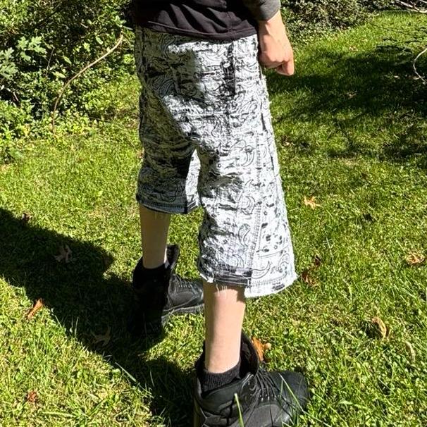 YungPabis customized boro denim shorts in white