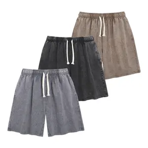 3-Pack Washed Denim Shorts, Elastic Drawstring Waist Baggy Wide-Leg Jean Shorts, Retro 90s Streetwear Casual Shorts Set