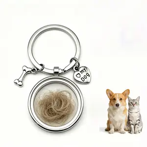 Dog Hair Memorial Keychain, Stainless Steel Pet Cat Dog Hair Keychain, Heart and Bone Pendant, Gift for Pet Lovers