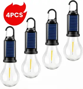 4PCS Solar Tent Lights USB Rechargeable Led Camping Lantern ,Outdoor Hanging Light Bulbs with Clip Hook for Camping, Christmas, Decorations, Emergency,Flashlight