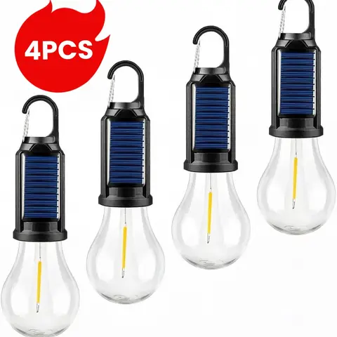 4PCS Solar Outdoor LED Camping Lanterns – USB Rechargeable Clip-On Torch with Hook, Hanging Lights for Camping, Emergency & Outdoor Use, Portable Lightweight Design, Bright Reliable Illumination, Essential Camping Gear for Night Adventures