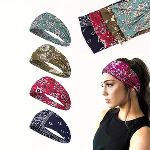 4PCS anti slip wide edge headscarf, fashionable hair accessory, sports headband, printed color, yoga, running, anti sweat headband