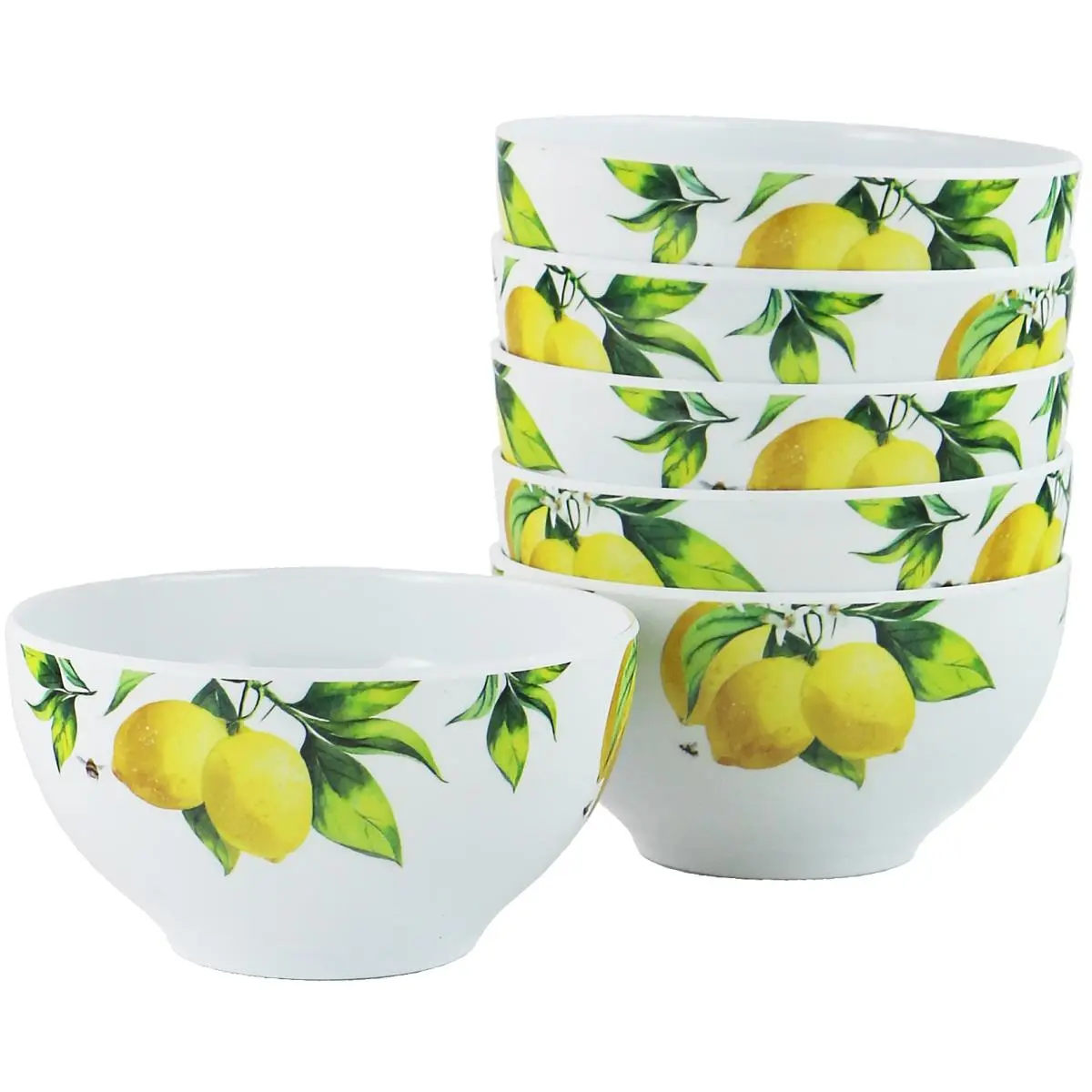212 MAIN 6-Pieces Lightweight Melamine Bowl Set, Fresh Lemon Print Dinnerware & Tableware (Reston Lloyd 73419), Dinnerware Sets, Dishwasher-Safe