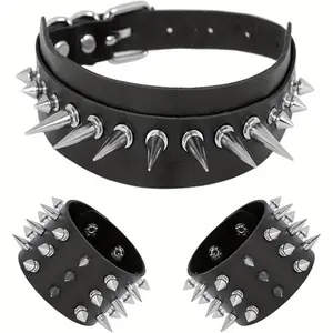 3PCS Leather Studded Spike Bracelet Choker Punk Gothic Metal Rivet Cuff Bangle Black