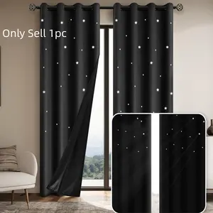 1pc Blackout Curtains for Bedroom & Living Room, Star Pattern Design, Washable Blackout Window Covering, Eyelet Top Curtain, Easy Install Curtain for Home Decor