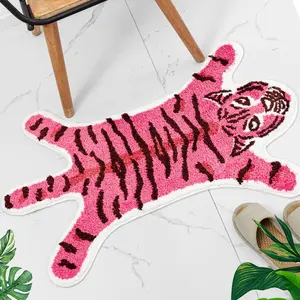 Tiger Shaped Rug Pink Tiger Bathroom Mat Non-Slip Door Mat Animals Printed Area Rug Small Home Decor Mat Playmat for Bathroom & Shower Splash bathroom decor bathroom accessories toilet decorations