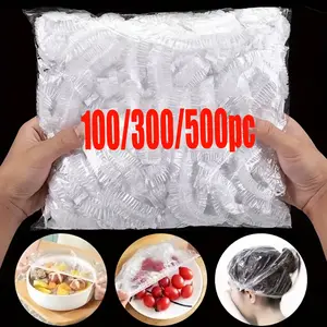 100/300/500pc disposable tear-free plastic cling film, food-grade covering bag, Food Grade Material, suitable for dust and insect prevention of leftovers, fruits, meats, vegetables, etc, kitchenware and can also be used as a waterproof shower cap