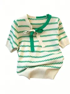 Women's Short Sleeve Striped Knit Sweater, Knitwear, Fashion Casual Summer Top, Versatile Daily Wear, Ladies' Stylish Outerwear