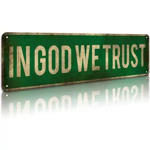In God We Trust Tin Sign, Aluminum Slim Tin Sign Street Funny Metal Sign Wall Decor For Bedroom Home Bar Garage Art Gift 4" by 16"