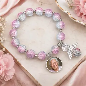 Custom Photo Angel Charm Stretch Bracelet