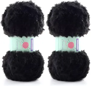 2 Skeins Soft Chunky Fluffy Fuzzy Faux  Yarn for Crocheting - Eyelash Furry Yarn for Knitting Blankets, Scarves and Sweaters, 3.5 Oz/75 Yards Per Roll(Black)