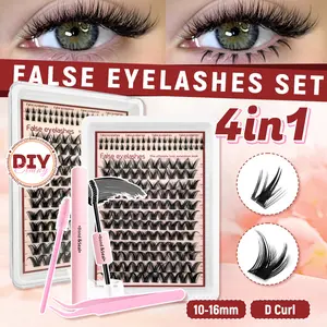Manga Style Lash Clusters Kit, Mixed Length DIY False Eyelashes Extensions, Includes Bond, Seal, Tweezers, Brush, Easy Apply at Home