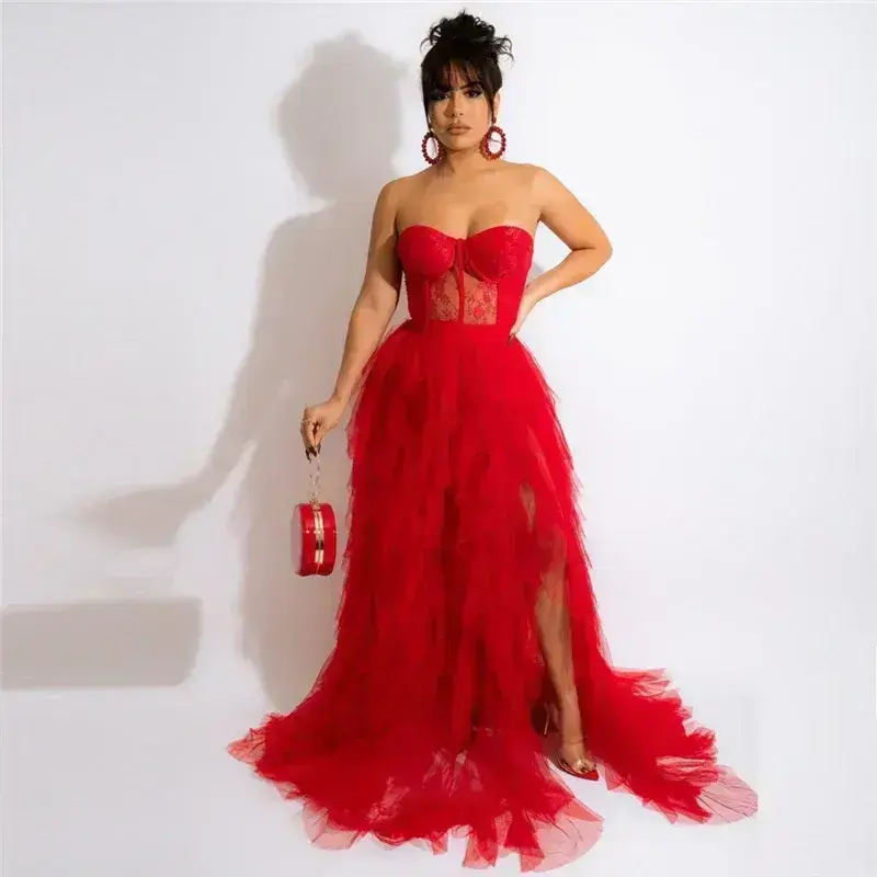 asymmetric ruffle dress red - TikTok Shop