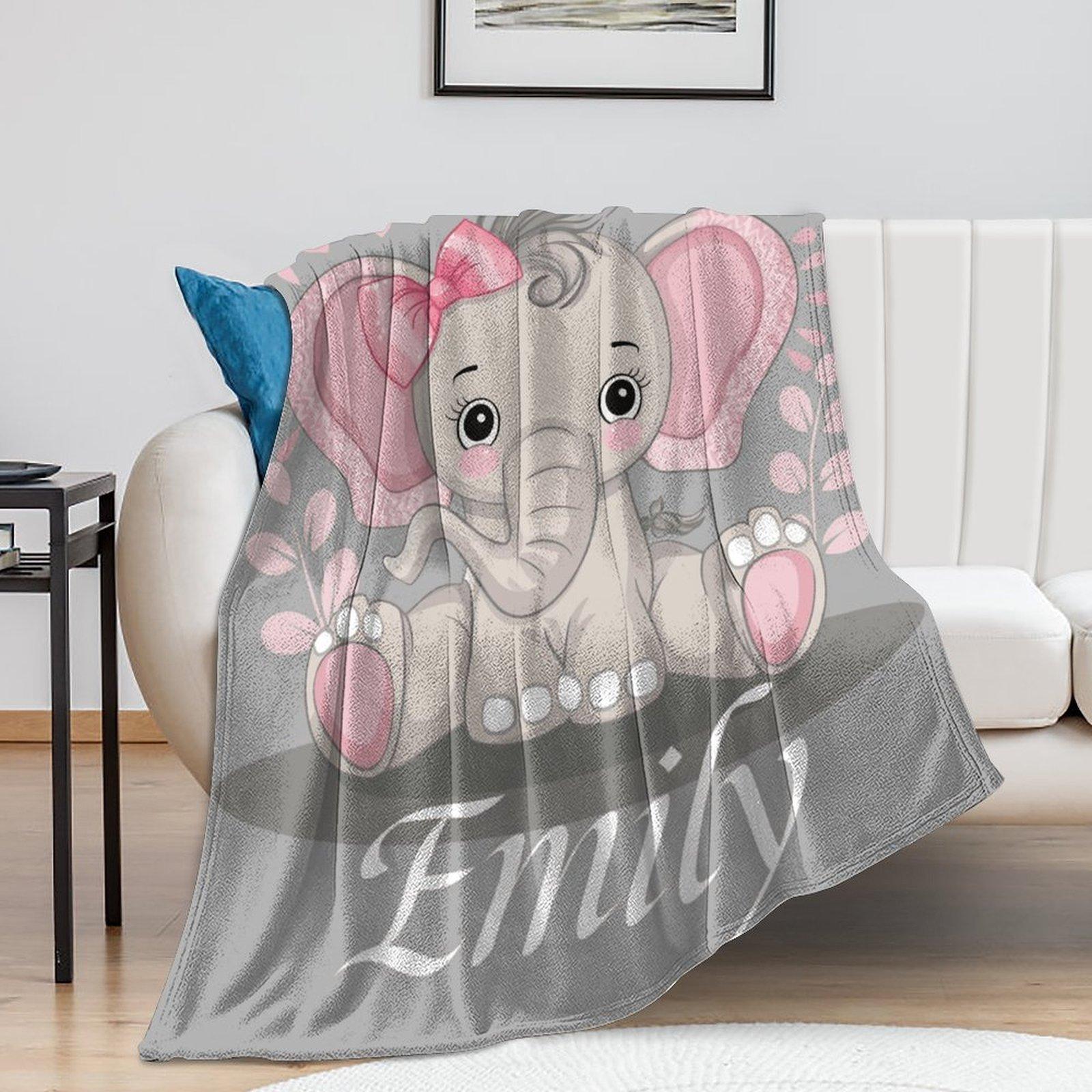 Custom Name Cute Elephant  Blanket ,Personalized Name Gift ,Suit for The Sofa, Bed, Travel, Camping, Living Room, Office, Chair，Gifts for Family or Child  ,Friend , Send your custom text via shop chat to personalize