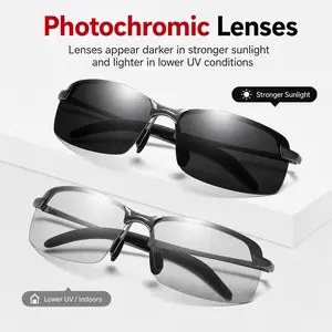 Photochromic Driving Glasses Auto Tint Sunglasses, Light Adaptive Rimless Sport Eyewear for Men Women, Outdoor Driving Fishing Travel Daily Wear, Lens Cloth Included SummerVibes