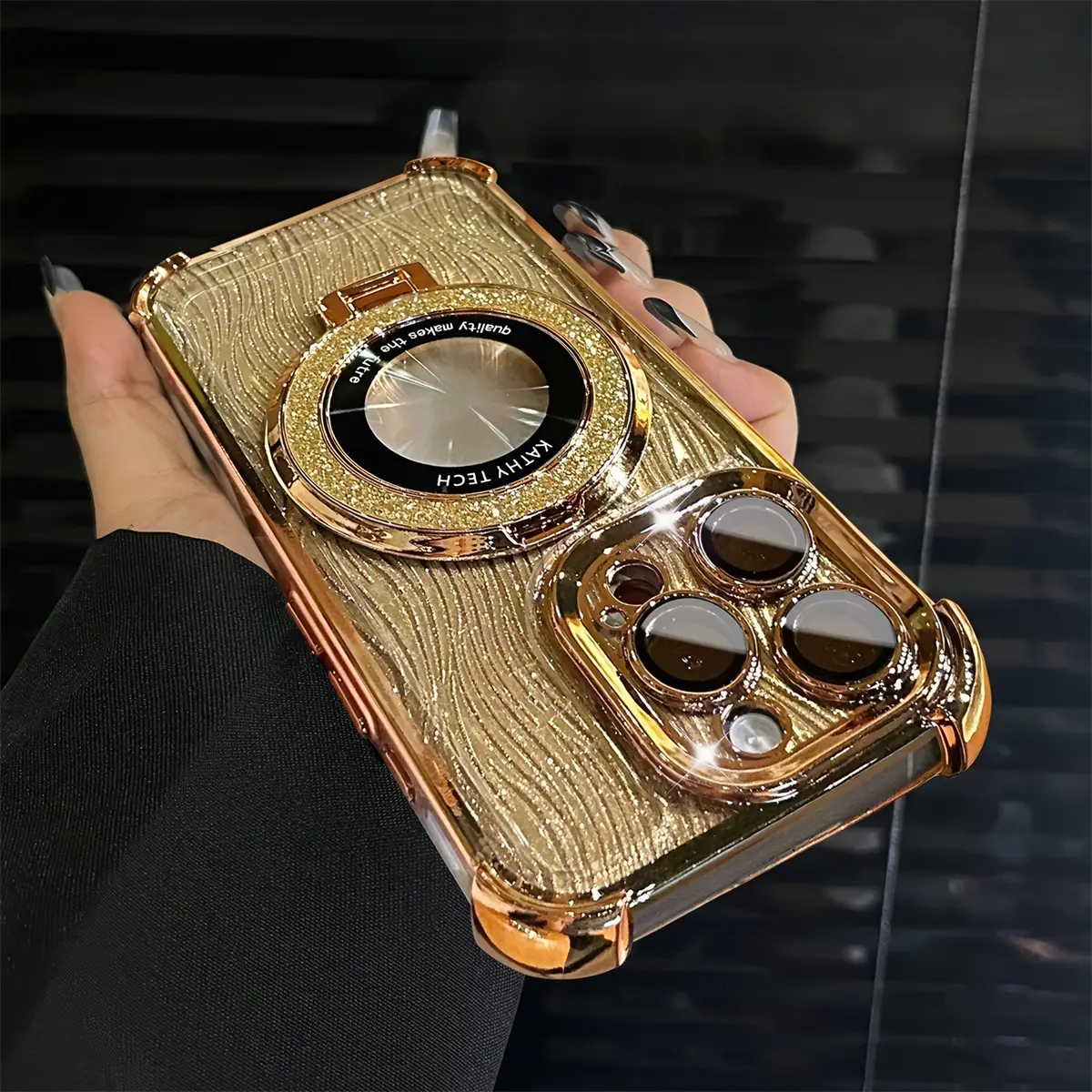 Four corners anti-fall plating magnetic bracket for iphone16 Pro Max 17 15 14 13 iPhone case silicone soft shell TPU shockproof