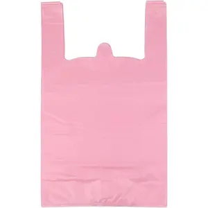 T Shirt Bags, Pink Plastic Bags with Handles for Grocery and Retail, Bolsas De Plastico Para Negocio, 12x20 Inches (50 pcs)