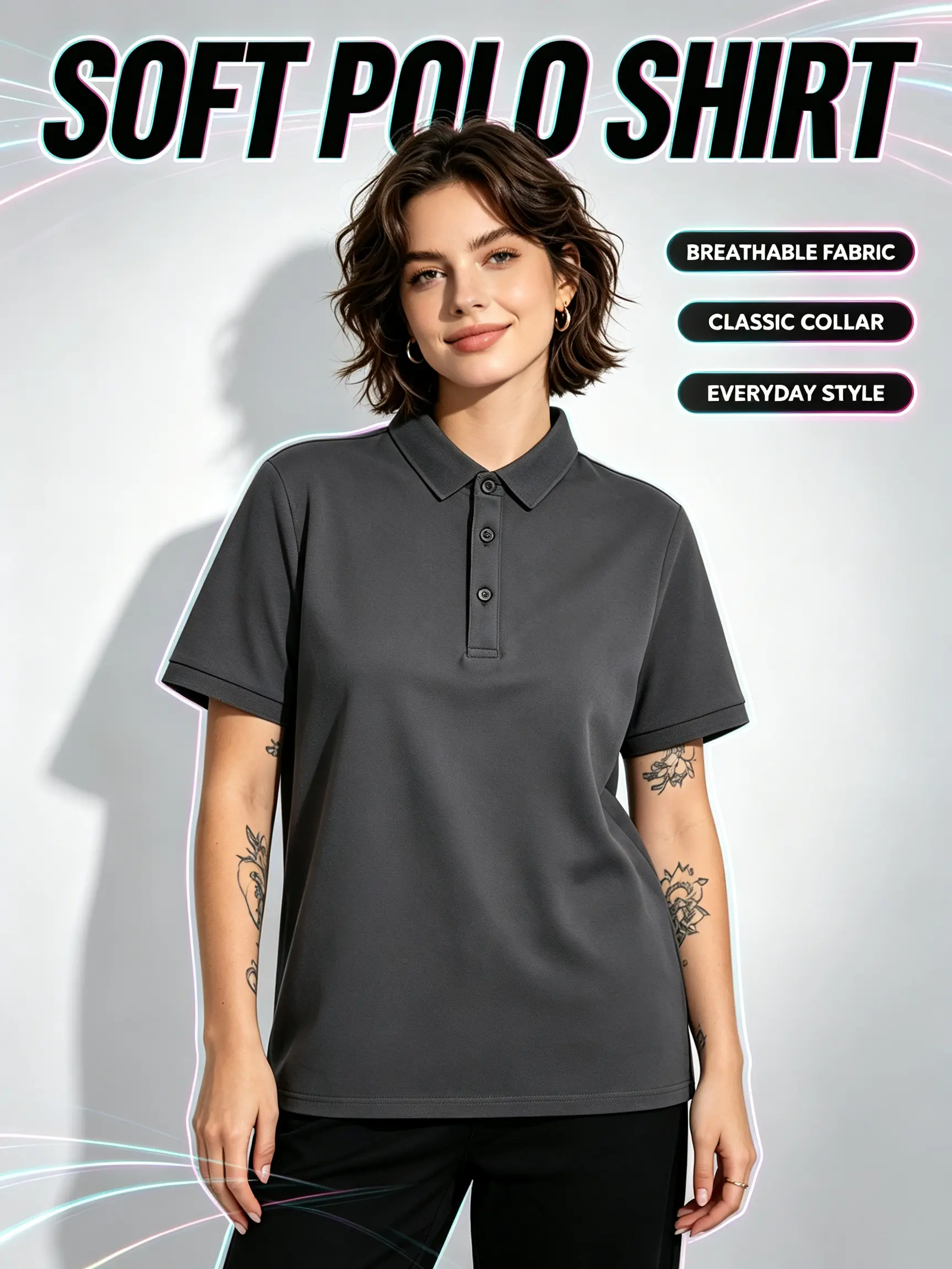 Women Soft Short Sleeve Polo Shirts, Breathable Classic Collar 3 Button Placket Casual Everyday Basic Tee Loose Fit Summer Office Golf Polo Tops