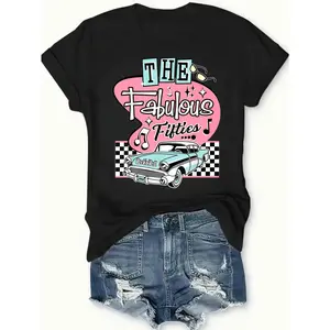 The Fabulous Fifties T Shirt Black Retro Party Wear Personalized Unisex Women's Top Summer Comfortable Breathable Short Sleeve Tee Suitable For All Outfits Made In Usa