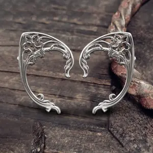 GTHIC Floral Pattern Elf Ear Cuff Stainless Steel for Women Statement Jewelry Daily Wear