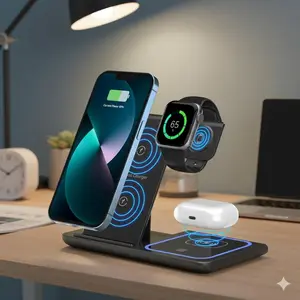 Magnetic 3-in-1 Wireless Charger: Fast Charging Station for iPhone, Apple Watch, AirPods & Samsung Phone. Portable Multi-Device Charger for Home or Travel, Compact Desktop/Bedside Power Hub.