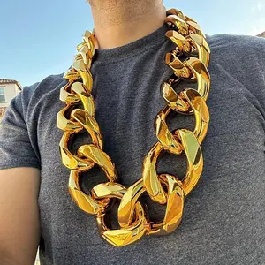 Huge Jumbo Hip Hop Chain Cuban Link Plastic Necklace Gold-Tone 60MM Thick 39"