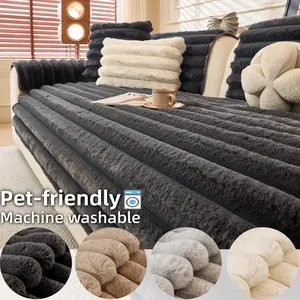 Thick Plush couch Cover, 1PC Soft Ribbed Couch Seat Pad, Pet Friendly Machine Washable Dustproof Sofa Protector Mat, Cozy Anti-slip Scratch Couch Cover Sofa Slipcover for Sectional Loveseat 3 Seater Living Room