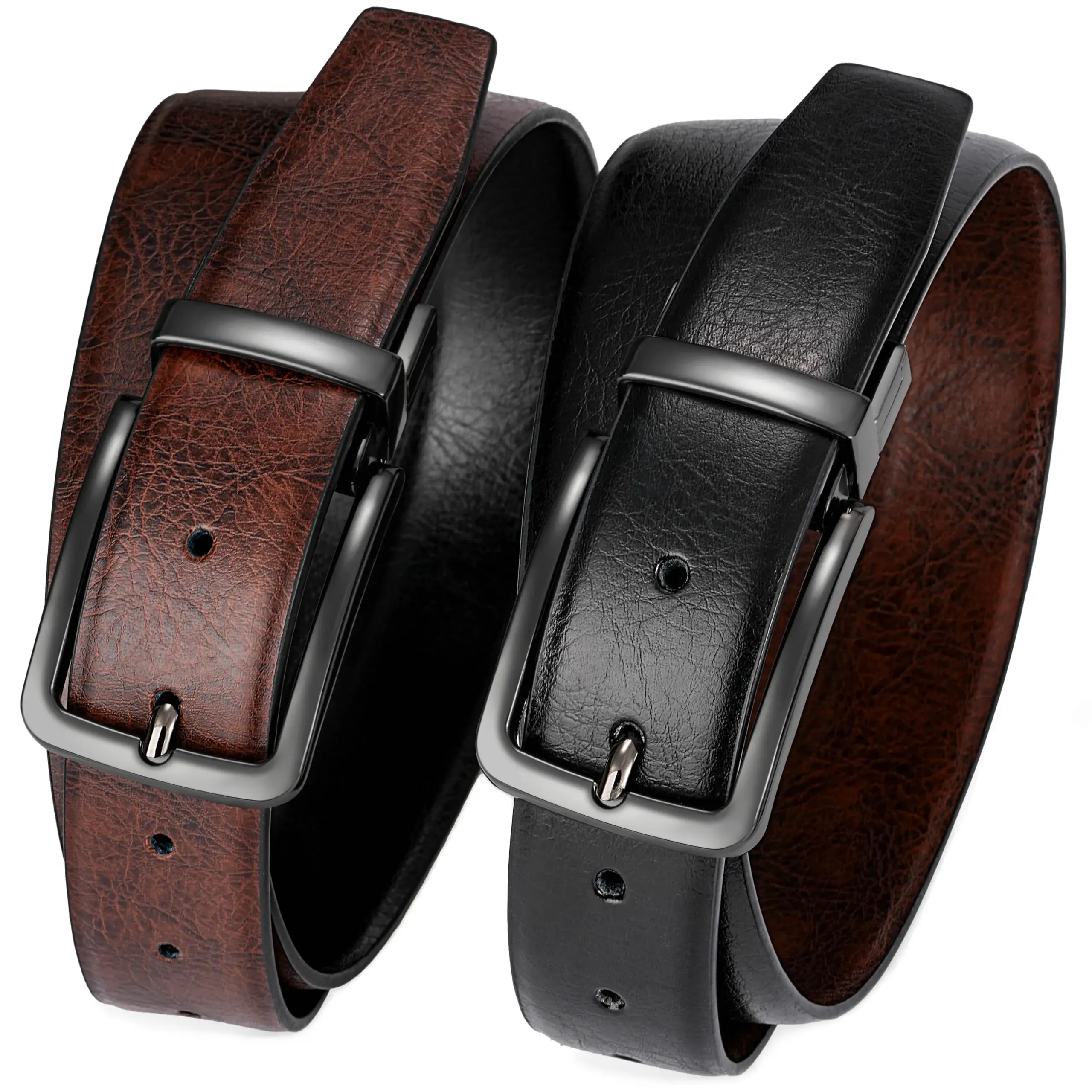 Reversible Belt for Men - Adjustable Size - Premium Leather - Double Style in One Belt