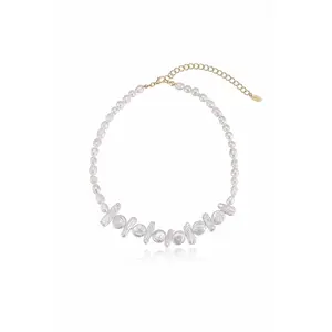 Ettika Coastal Views Freshwater Pearl Necklace with 18kt Gold Plated Chain and Beaded Design 15" Length with 5" Extender for Adults