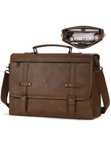 Men's Messenger Bag 17 Inch Waterproof Vintage Leather Laptop Briefcase, Large Capacity Computer Bag, Crossbody Shoulder Bag