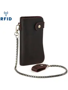 Men's Long Wallet Genuine Leather Vintage Design, Anti-Theft Chain Handbag Business Casual Style, Durable and Stylish Accessory