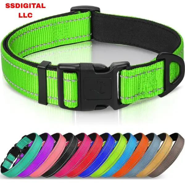 Reflective Dog Collar Soft Neoprene Padded Adjustable Nylon Collar for Small Dogs Night Safety Pet Gear with Reflective Strip and D-Ring