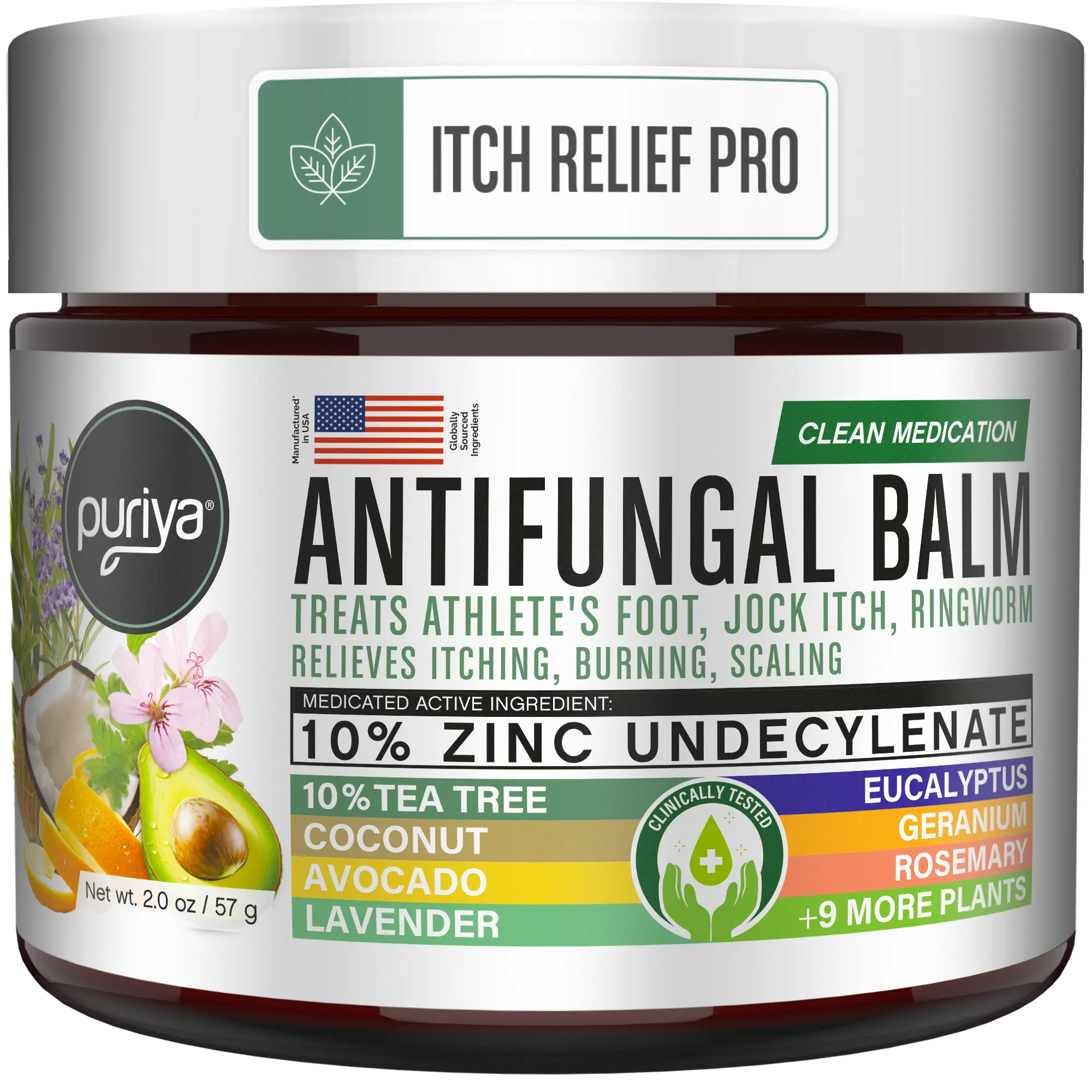 Puriya Antifungal Balm for Itchy Cracked Skin Relief Extra Strength Cream with Tea Tree Oil for Athlete's Foot Jock Itch & Ringworm 57g - Moisturizers