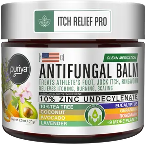 Puriya Antifungal Balm for Itchy Cracked Skin Relief Extra Strength Cream with Tea Tree Oil for Athlete's Foot Jock Itch & Ringworm 57g - Moisturizers
