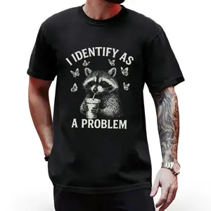 Trendy Retro Raccoon Graphic Tee | "I Identify As A Problem", Stylish Daily Wear Sweatshirt Round Neck