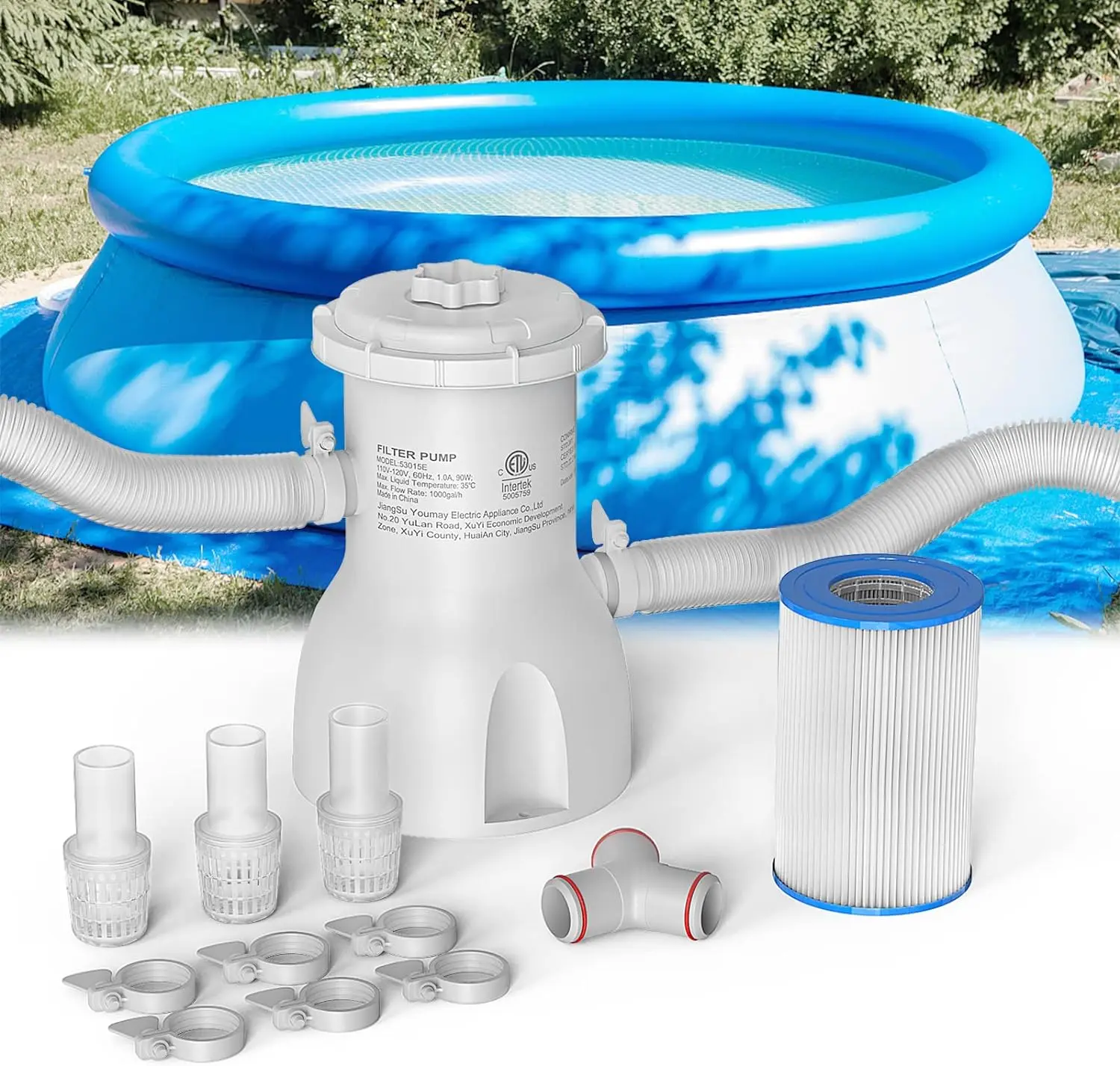 800 Gallons Pool Filter Pump Above Ground, Swimming Pool Filter Cartridge Pump, Electric Pool Water Pump Filter for Pools Sand Cleaning Tool Set with 1 Pool Filter Cartridge (800 GPH)