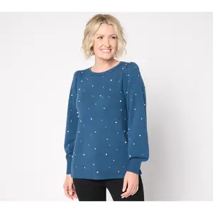 Dennis Basso Fashion Sweater with Simulated Pearl Embellishment