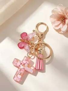 Cross Keychain Pendant with Butterfly and Fringe, Resin Cross Bag Charm, Christian Gift, Birthday Gift, Backpack Wallet Key Ring, Keychain for Bags